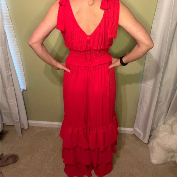 Formal Introduction Ruffle Tiered Maxi Dress Pomegranate - Picture 2 of 4